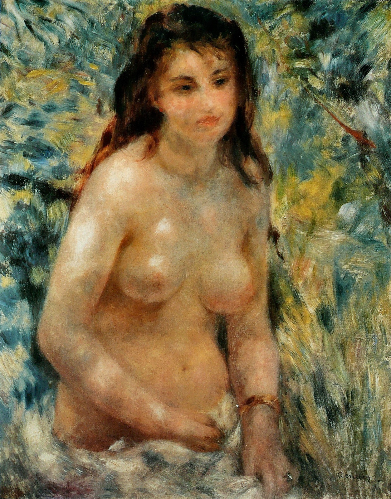 Auguste Renoir's 1876 painting Torse, effet de soleil, a nude female torso dappled in sunlight and leaf-shadow, now in the Musee d'Orsay