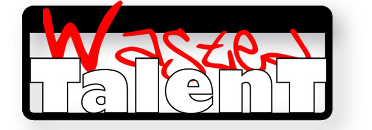 Wasted Talent logo V1, 2008 — glossy black badge with red marker scrawl